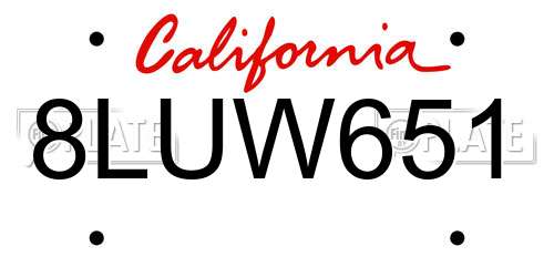 8LUW651 California License Plate