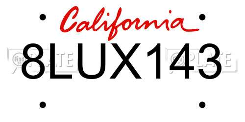 8LUX143 California License Plate