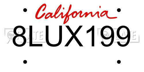 8LUX199 California License Plate