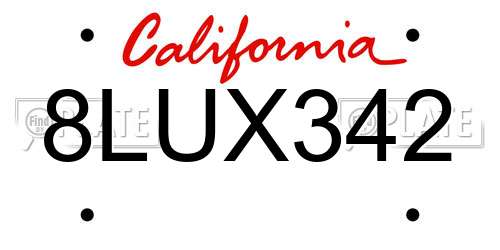 8LUX342 California License Plate