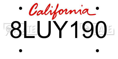 8LUY190 California License Plate