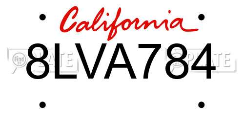 8LVA784 California License Plate