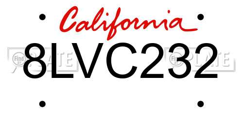 8LVC232 California License Plate