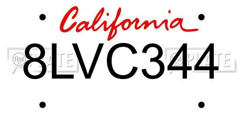 8LVC344 California License Plate
