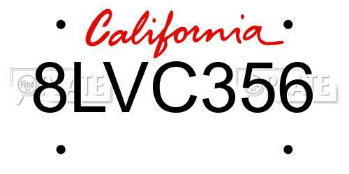 8LVC356 California License Plate