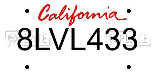 8LVL433 California License Plate