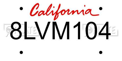 8LVM104 California License Plate