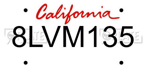 8LVM135 California License Plate