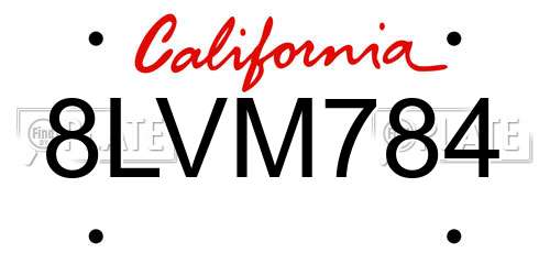 8LVM784 California License Plate
