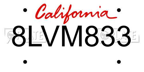 8LVM833 California License Plate