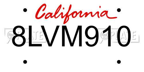 8LVM910 California License Plate