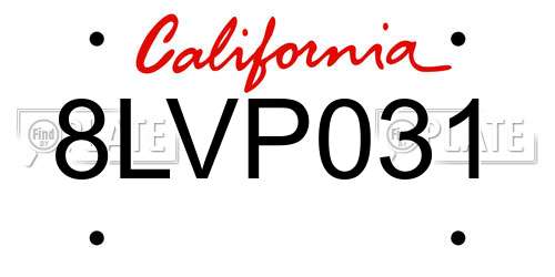 8LVP031 California License Plate