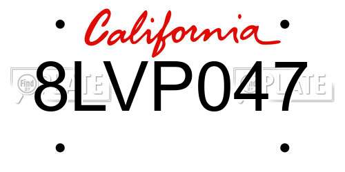 8LVP047 California License Plate