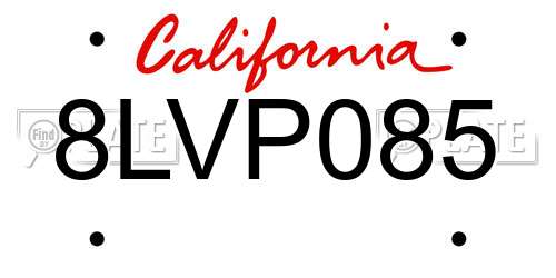 8LVP085 California License Plate