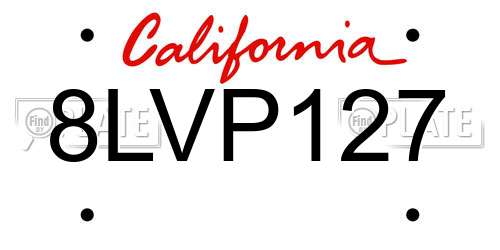 8LVP127 California License Plate