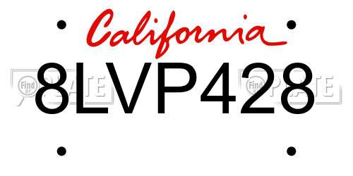 8LVP428 California License Plate