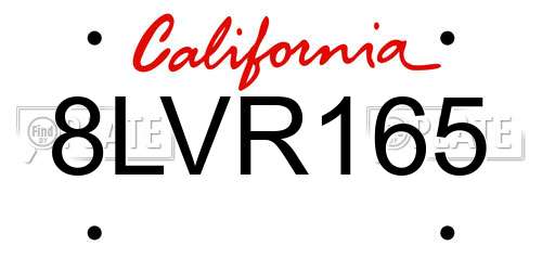 8LVR165 California License Plate