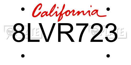 8LVR723 California License Plate