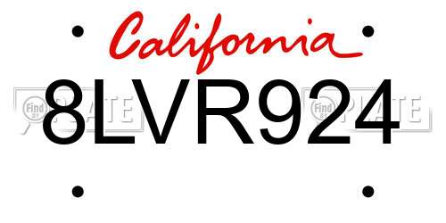 8LVR924 California License Plate