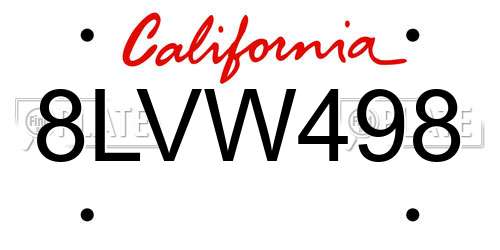 8LVW498 California License Plate