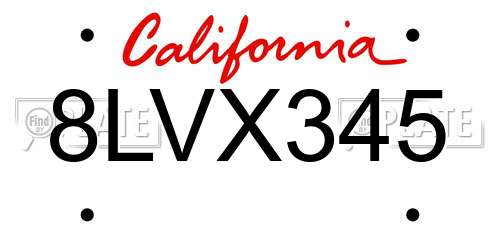 8LVX345 California License Plate