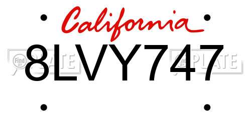 8LVY747 California License Plate