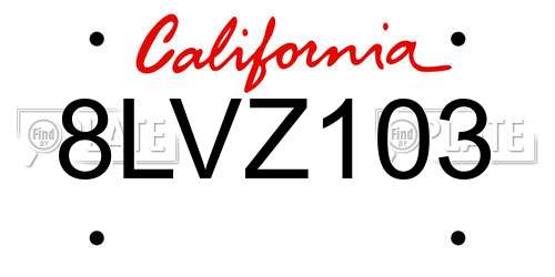 8LVZ103 California License Plate