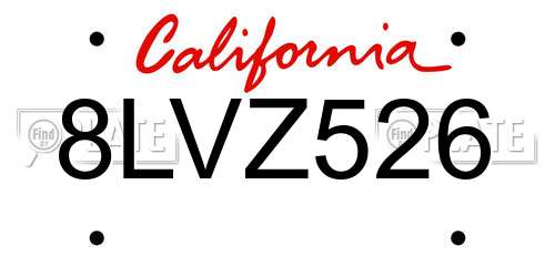8LVZ526 California License Plate