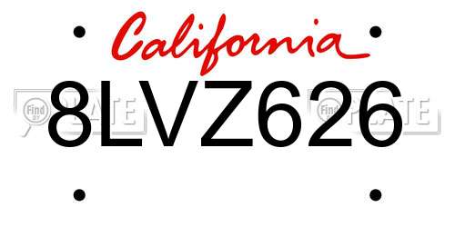 8LVZ626 California License Plate