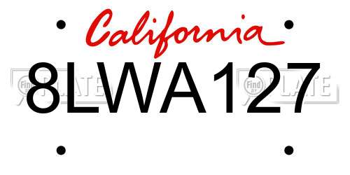8LWA127 California License Plate