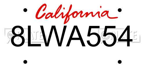 8LWA554 California License Plate