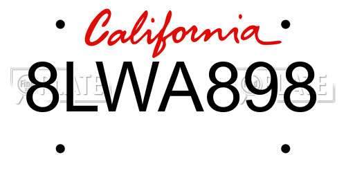 8LWA898 California License Plate