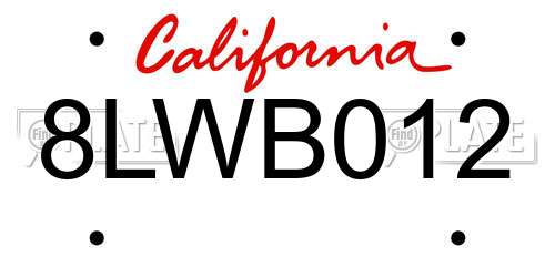 8LWB012 California License Plate