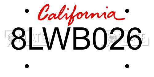 8LWB026 California License Plate