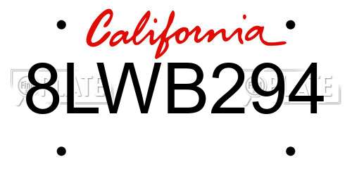 8LWB294 California License Plate