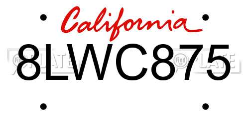 8LWC875 California License Plate