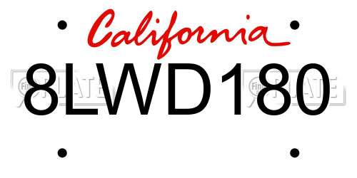 8LWD180 California License Plate