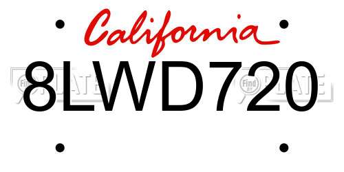 8LWD720 California License Plate