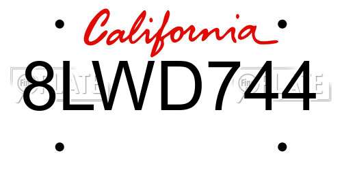 8LWD744 California License Plate