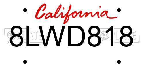 8LWD818 California License Plate