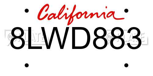 8LWD883 California License Plate