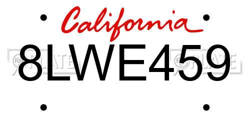 8LWE459 California License Plate