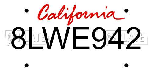 8LWE942 California License Plate