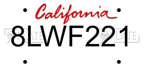 8LWF221 California License Plate