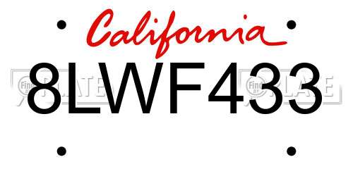 8LWF433 California License Plate