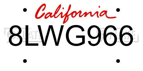 8LWG966 California License Plate