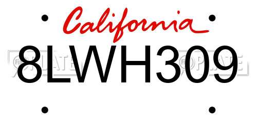 8LWH309 California License Plate