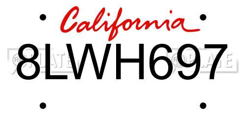 8LWH697 California License Plate