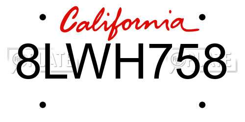 8LWH758 California License Plate