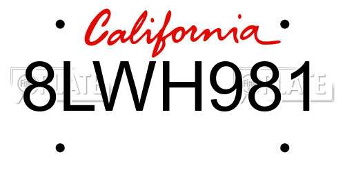 8LWH981 California License Plate